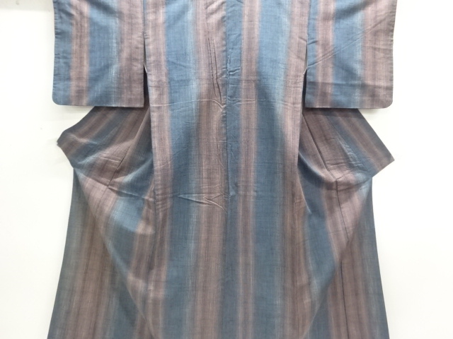 JAPANESE KIMONO / ANTIQUE TSUMUGI KIMONO / WOVEN STRIPE PATTERN